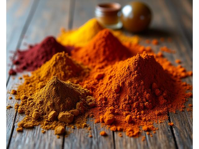 Pigments naturels en poudre, héritage des couleurs d'ocre rouge