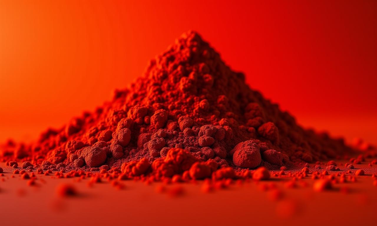 Macro d'un pigment Ocre Rouge riche et texturé