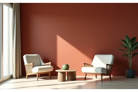 Intérieur minimaliste avec un mur d'accent de couleur profonde et naturelle