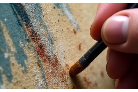Gros plan sur la restauration d'un tableau de maître, avec des zones avant et après intervention